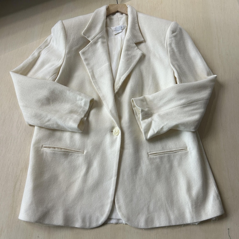 Vintage Sellecca Blazer Jacket Womens 16 White Wool One Button Lined Career USA
